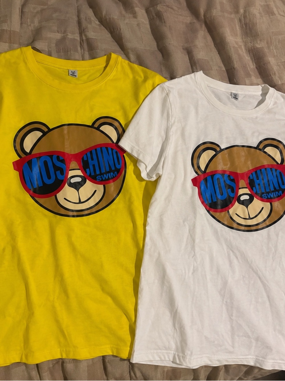 Two shirt Deal Moschino Yellow & White Bear Graphic Tee with Red Sunglasses